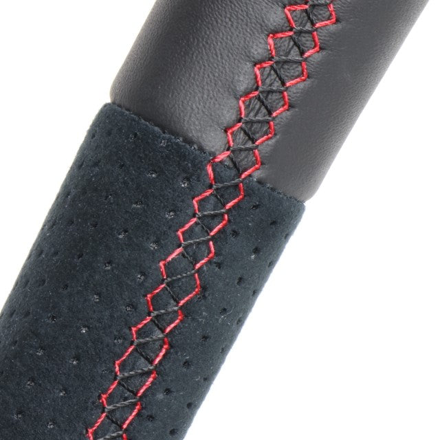 REAL ORIGINAL SERIES D SHAPE BLACK LEATHER CENTER MARK & BLACK ULTRA SUEDE RED X BLACK EURO STITCH STEERING WHEEL FOR SUBARU WRX S4 VAG  SBA-ALC-RD