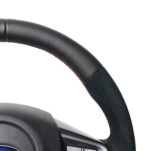 REAL ORIGINAL SERIES D SHAPE BLACK LEATHER CENTER MARK & BLACK ULTRA SUEDE RED X BLACK EURO STITCH STEERING WHEEL FOR SUBARU WRX S4 VAG  SBA-ALC-RD