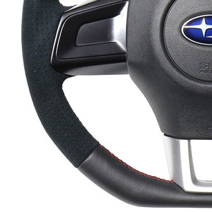REAL ORIGINAL SERIES D SHAPE BLACK LEATHER CENTER MARK & BLACK ULTRA SUEDE RED X BLACK EURO STITCH STEERING WHEEL FOR SUBARU WRX STI VAB  SBA-ALC-RD