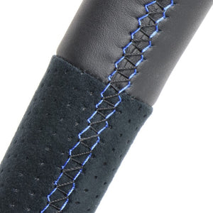 REAL ORIGINAL SERIES D SHAPE BLACK LEATHER CENTER MARK & BLACK ULTRA SUEDE BLUE X BLACK EURO STITCH STEERING WHEEL FOR SUBARU LEVORG VM4 VMG  SBA-ALC-BL