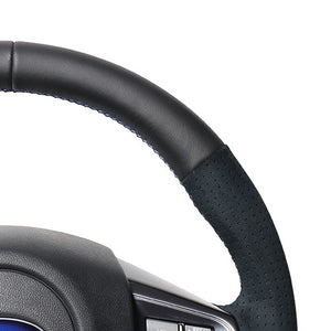 REAL ORIGINAL SERIES D SHAPE BLACK LEATHER CENTER MARK & BLACK ULTRA SUEDE BLUE X BLACK EURO STITCH STEERING WHEEL FOR SUBARU LEVORG VM4 VMG  SBA-ALC-BL