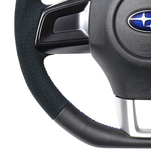 REAL ORIGINAL SERIES D SHAPE BLACK LEATHER CENTER MARK & BLACK ULTRA SUEDE BLUE X BLACK EURO STITCH STEERING WHEEL FOR SUBARU WRX S4 VAG  SBA-ALC-BL