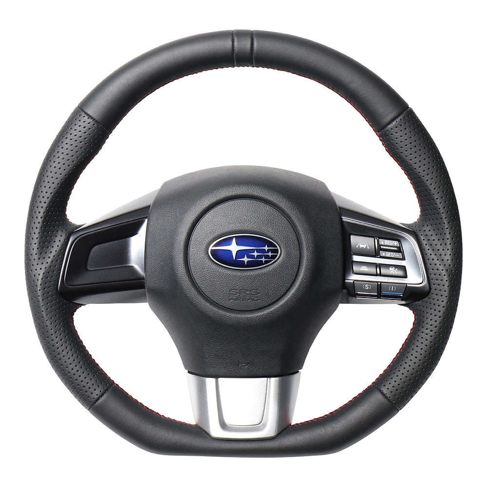 REAL ORIGINAL SERIES D SHAPE ALL LEATHER CENTER MARK RED X BLACK EURO STITCH STEERING WHEEL FOR SUBARU WRX STI VAB  SBA-LPB-RD