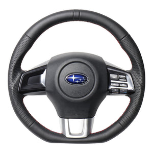 REAL ORIGINAL SERIES D SHAPE ALL LEATHER CENTER MARK RED X BLACK EURO STITCH STEERING WHEEL FOR SUBARU WRX STI VAB  SBA-LPB-RD