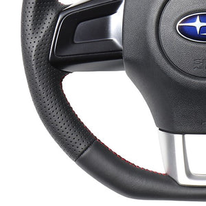 REAL ORIGINAL SERIES D SHAPE ALL LEATHER CENTER MARK RED X BLACK EURO STITCH STEERING WHEEL FOR SUBARU WRX STI VAB  SBA-LPB-RD