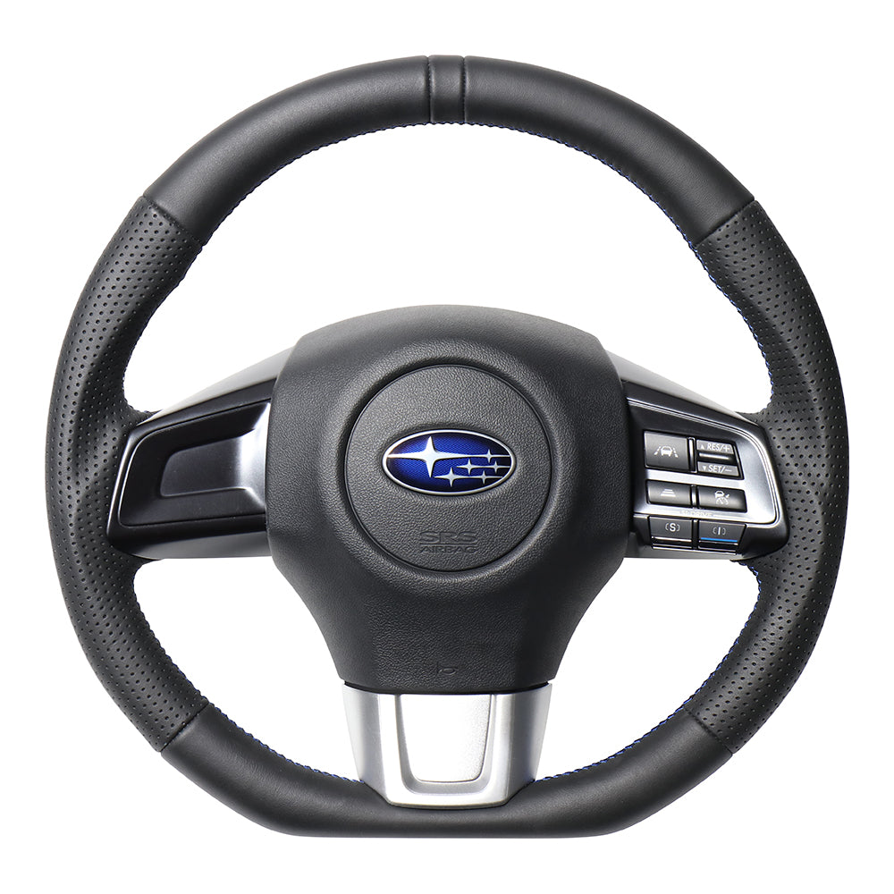 REAL ORIGINAL SERIES D SHAPE ALL LEATHER CENTER MARK BLUE X BLACK EURO STITCH STEERING WHEEL FOR SUBARU WRX STI VAB  SBA-LPB-BL