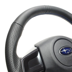 REAL ORIGINAL SERIES D SHAPE ALL LEATHER CENTER MARK BLUE X BLACK EURO STITCH STEERING WHEEL FOR SUBARU LEVORG VM4 VMG  SBA-LPB-BL