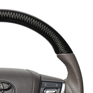 REAL ORIGINAL SERIES ROUND SHAPE BLACK CARBON & DARK GREIGE LEATHER GRAY STITCH STEERING WHEEL FOR TOYOTA LAND CRUISER PRADO 150 : KOUKI  H30G-BKC-GL