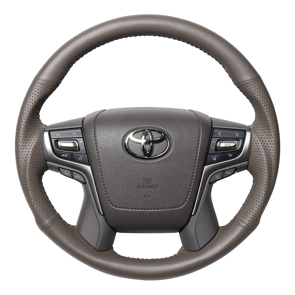 REAL ORIGINAL SERIES ROUND SHAPE DARK GRAY ALL LEATHER GRAY STITCH STEERING WHEEL FOR TOYOTA LAND CRUISER PRADO 150 : KOUKI  H30G-LPB-GL