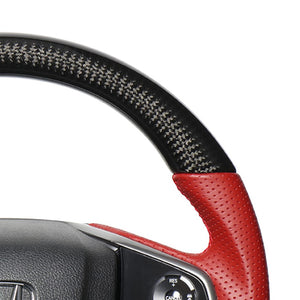 REAL ORIGINAL SERIES SOFT D SHAPE BLACK CARBON & RED LEATHER RED EURO STITCH STEERING WHEEL FOR HONDA CIVIC HATCHBACK FK7 HNB-BKC-RD