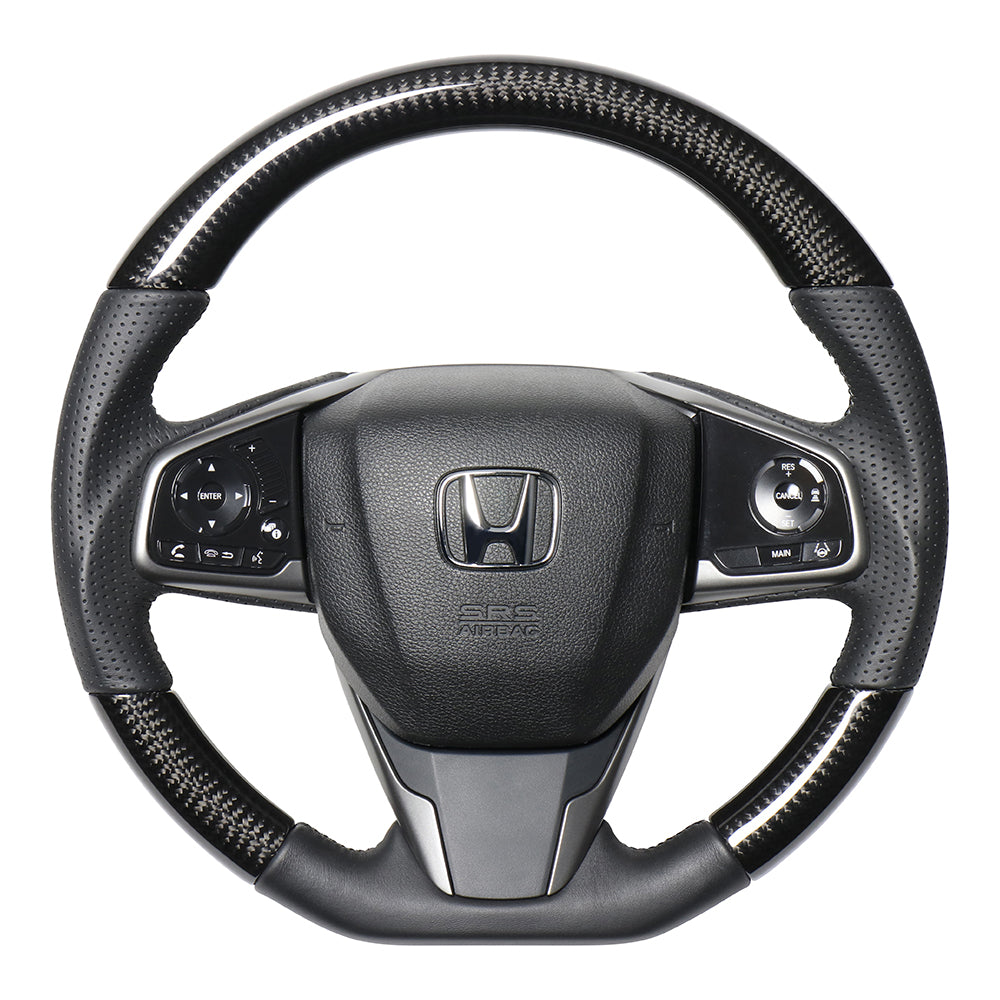 REAL ORIGINAL SERIES SOFT D SHAPE BLACK CARBON GRAY X BLACK EURO STITCH STEERING WHEEL FOR HONDA CIVIC HATCHBACK FK7 HNB-BKC-RD