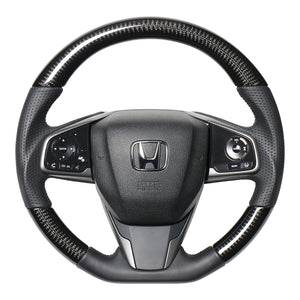 REAL ORIGINAL SERIES SOFT D SHAPE BLACK CARBON GRAY X BLACK EURO STITCH STEERING WHEEL FOR HONDA CIVIC HATCHBACK FK7 HNB-BKC-RD