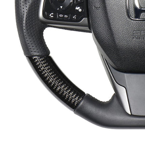REAL ORIGINAL SERIES SOFT D SHAPE BLACK CARBON GRAY X BLACK EURO STITCH STEERING WHEEL FOR HONDA CIVIC HATCHBACK FK7 HNB-BKC-RD