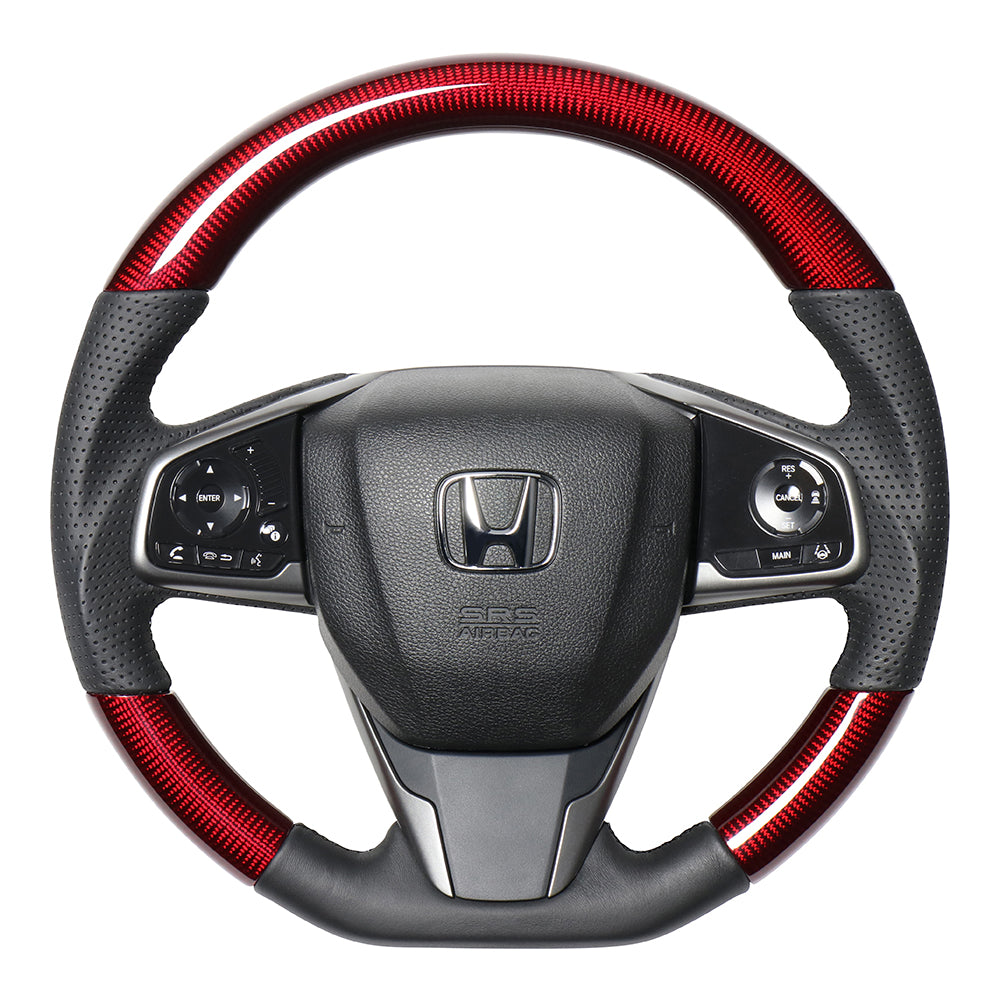 REAL ORIGINAL SERIES SOFT D SHAPE RED CARBON BLACK EURO STITCH STEERING WHEEL FOR HONDA CIVIC HATCHBACK FK7 HNB-RDC-BK