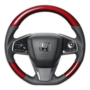 REAL ORIGINAL SERIES SOFT D SHAPE RED CARBON BLACK EURO STITCH STEERING WHEEL FOR HONDA CIVIC HATCHBACK FK7 HNB-RDC-BK