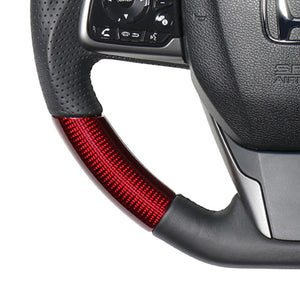 REAL ORIGINAL SERIES SOFT D SHAPE RED CARBON BLACK EURO STITCH STEERING WHEEL FOR HONDA CIVIC HATCHBACK FK7 HNB-RDC-BK