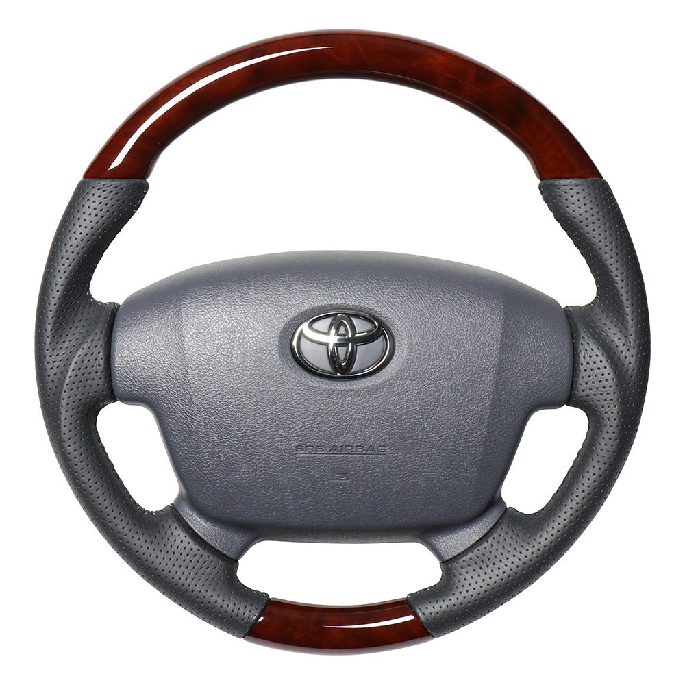 REAL PREMIUM SERIES ROUND SHAPE BROWN WOOD GRAY STITCH STEERING WHEEL FOR TOYOTA LAND CRUISER 70  H204P-BRW-70