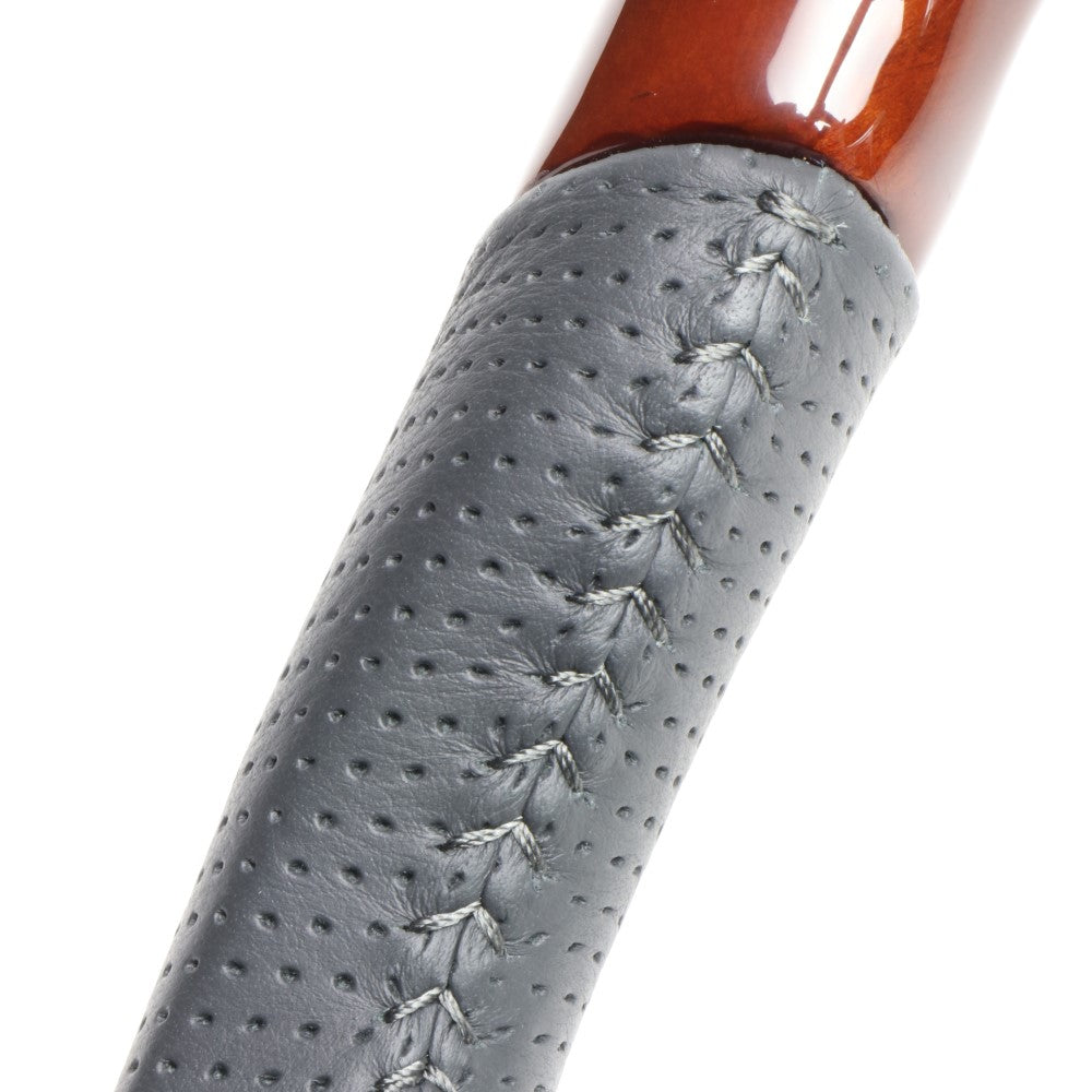 REAL PREMIUM SERIES ROUND SHAPE BROWN WOOD GRAY STITCH STEERING WHEEL FOR TOYOTA LAND CRUISER 70  H204P-BRW-70