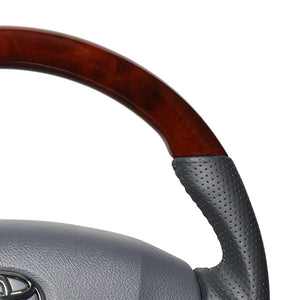 REAL PREMIUM SERIES ROUND SHAPE BROWN WOOD GRAY STITCH STEERING WHEEL FOR TOYOTA LAND CRUISER 70  H204P-BRW-70