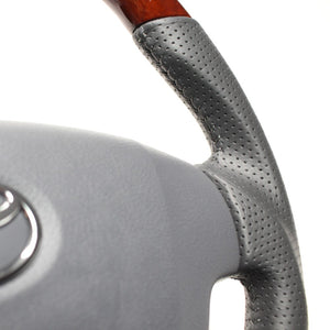 REAL PREMIUM SERIES ROUND SHAPE BROWN WOOD GRAY STITCH STEERING WHEEL FOR TOYOTA LAND CRUISER 70  H204P-BRW-70