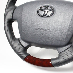 REAL PREMIUM SERIES ROUND SHAPE BROWN WOOD GRAY STITCH STEERING WHEEL FOR TOYOTA LAND CRUISER 70  H204P-BRW-70