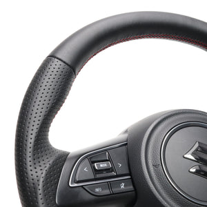 REAL ORIGINAL SERIES SOFT D SHAPE ALL LEATHER RED X BLACK EURO STITCH STEERING WHEEL FOR SUZUKI SWIFT SPORT ZC33S  SZA-LPB-RD