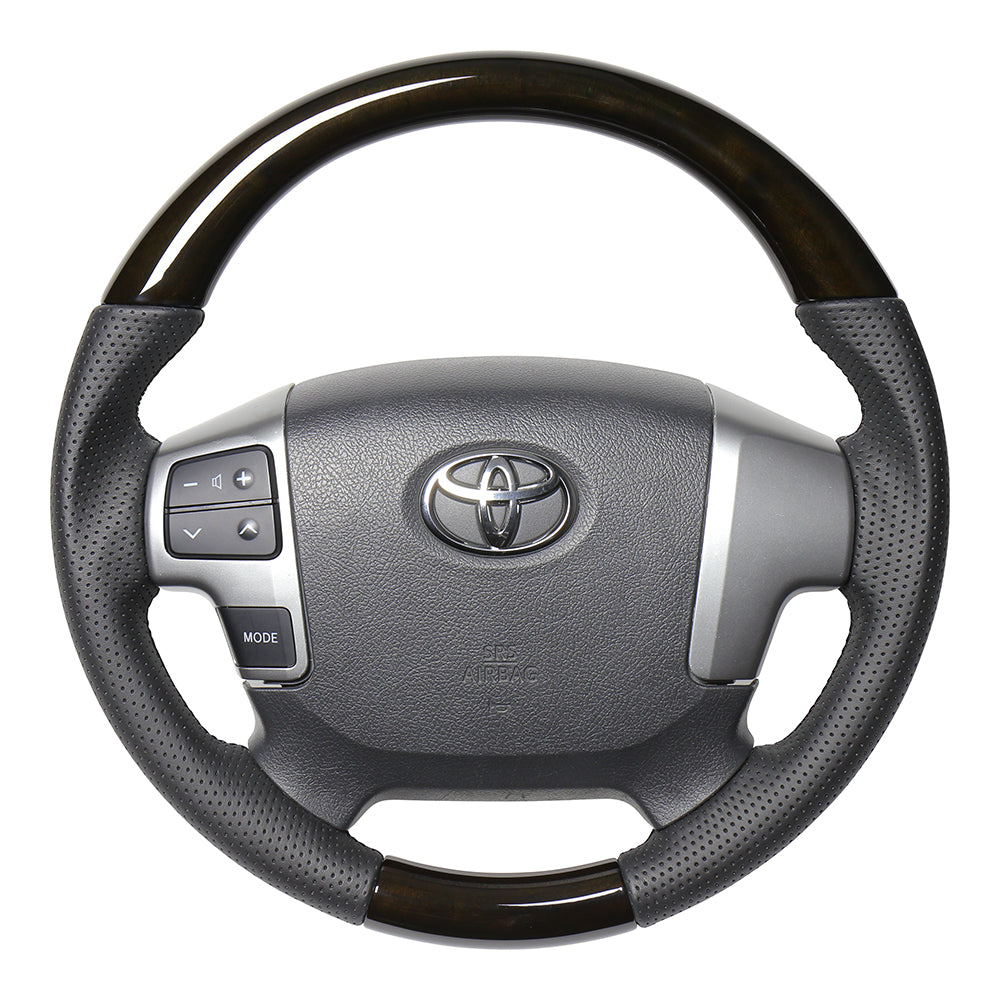 REAL ORIGINAL SERIES GUN GRIP SMALL DIAMETER ROUND SHAPE 54 BLACK WOOD BLACK EURO STITCH STEERING WHEEL FOR TOYOTA REGIUS ACE 200 : 4 TYPE OR KOUKI  H214-GDW-BK