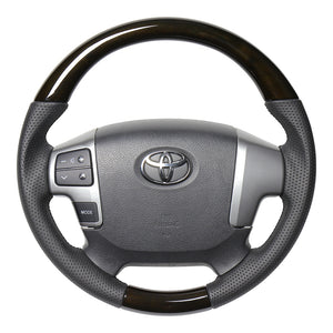 REAL ORIGINAL SERIES GUN GRIP SMALL DIAMETER ROUND SHAPE 54 BLACK WOOD BLACK EURO STITCH STEERING WHEEL FOR TOYOTA REGIUS ACE 200 : 4 TYPE OR KOUKI  H214-GDW-BK
