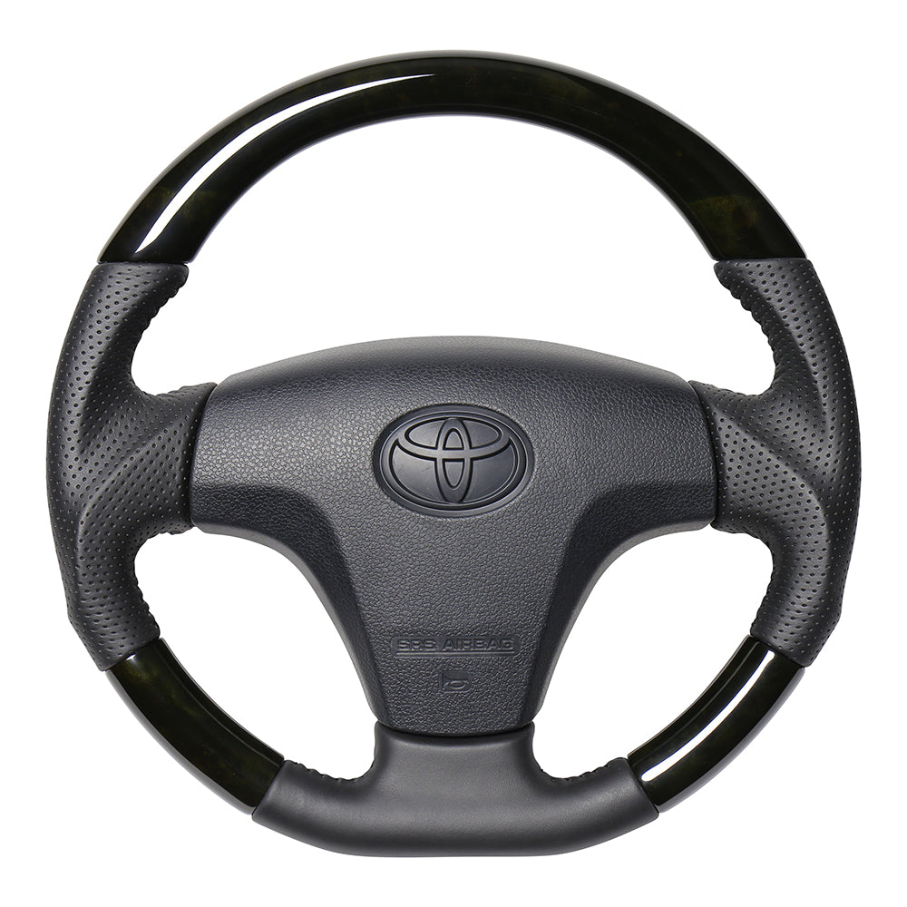 REAL ORIGINAL SERIES SOFT D SHAPE BLACK WOOD BLACK STITCH STEERING WHEEL FOR TOYOTA PIXIS EPOCH LA300A LA300S LA310S  TYB-BKW-BK