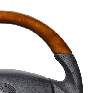 REAL ORIGINAL SERIES SOFT D SHAPE 42 BROWN WOOD BLACK STITCH STEERING WHEEL FOR SUBARU SAMBAR TRUCK S500J: ZENKI S510J: ZENKI TYB-42BRW-BK
