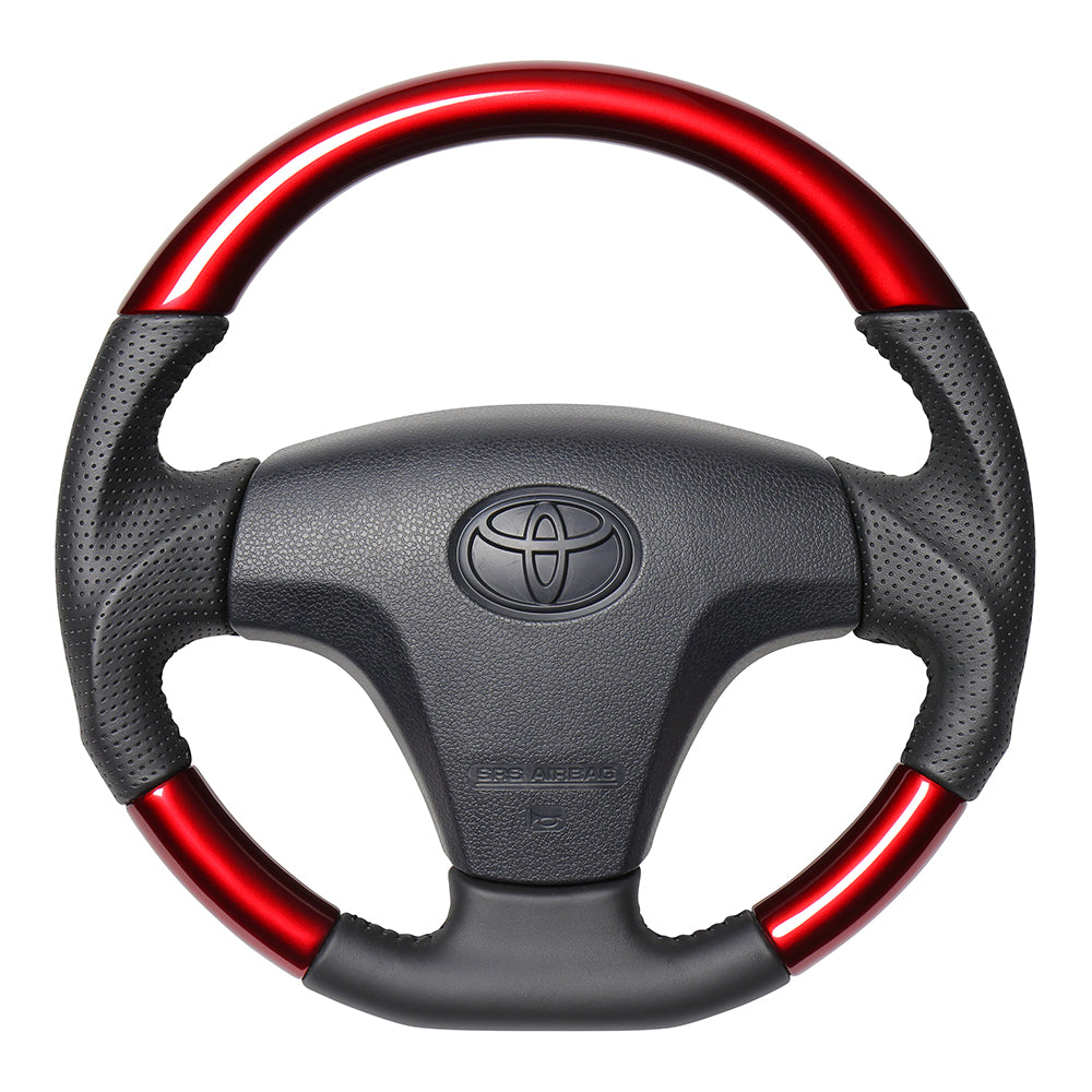 REAL ORIGINAL SERIES SOFT D SHAPE PEARL RED BLACK STITCH STEERING WHEEL FOR TOYOTA SUCCEED 160 : KOUKI  TYB-RDW-BK
