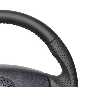 REAL ORIGINAL SERIES SOFT D SHAPE ALL LEATHER RED STITCH STEERING WHEEL FOR SUBARU SAMBAR TRUCK S500J: ZENKI S510J: ZENKI TYB-LPB-RD