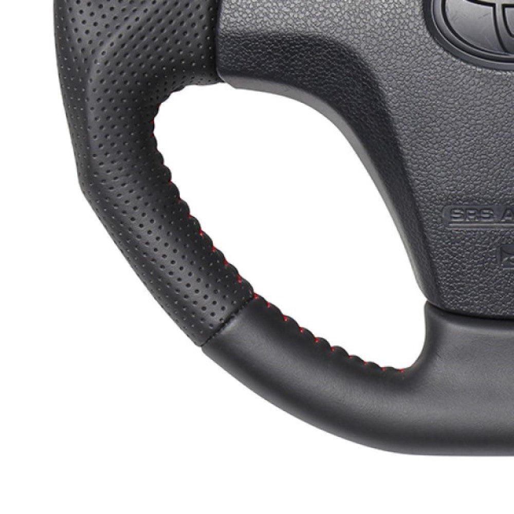 REAL ORIGINAL SERIES SOFT D SHAPE ALL LEATHER RED STITCH STEERING WHEEL FOR DAIHATSU MOVE LA100S TYB-LPB-RD