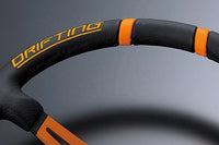MOMO FORTUNE DRIFTING 350 85 BLACK LEATHER ORANGE SPOKE ORANGE STITCH STEERING WHEEL MOMO-00007