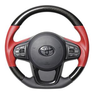 REAL PREMIUM SERIES D SHAPE BLACK CARBON & RED LEATHER SILVER EURO STITCH STEERING WHEEL FOR TOYOTA SUPRA DB TYPE  TYCP-RD-BKC