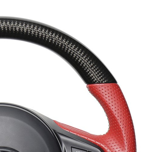REAL PREMIUM SERIES D SHAPE BLACK CARBON & RED LEATHER SILVER EURO STITCH STEERING WHEEL FOR TOYOTA SUPRA DB TYPE  TYCP-RD-BKC