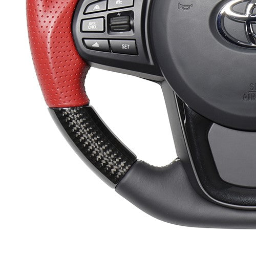 REAL PREMIUM SERIES D SHAPE BLACK CARBON & RED LEATHER SILVER EURO STITCH STEERING WHEEL FOR TOYOTA SUPRA DB TYPE  TYCP-RD-BKC