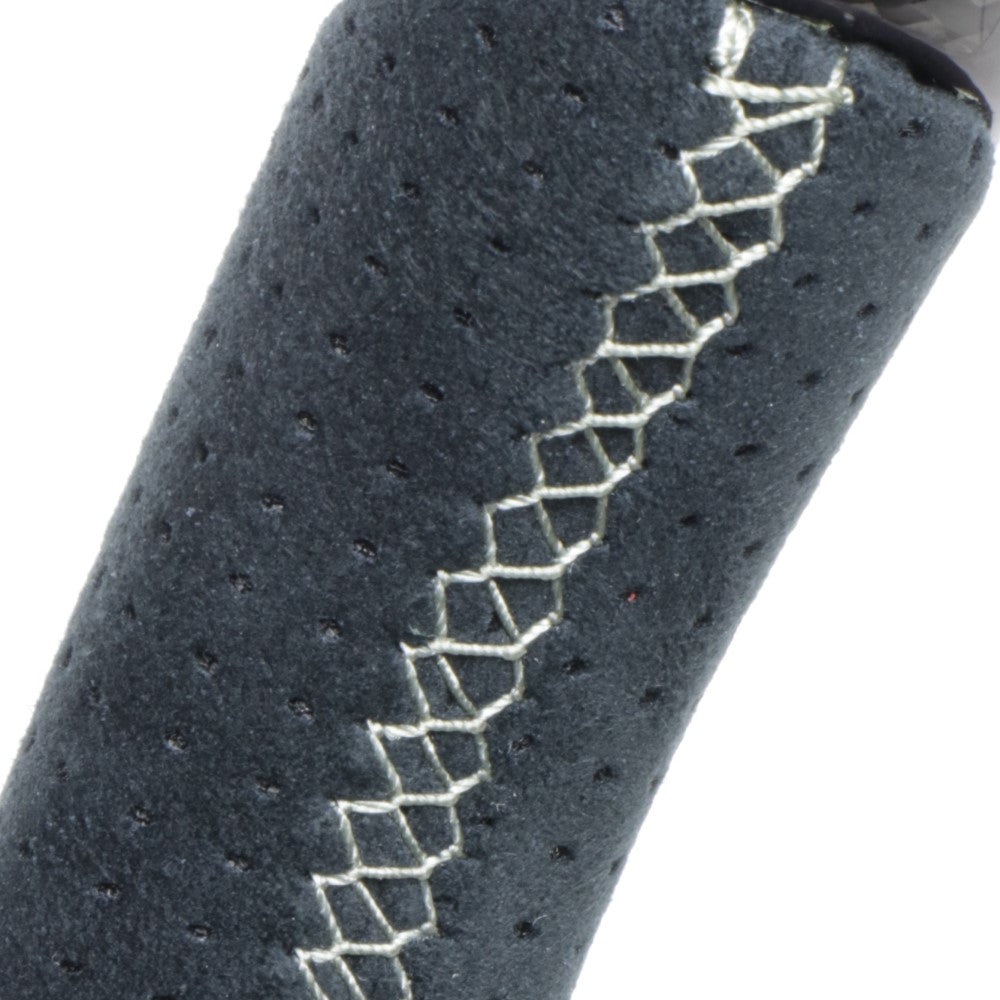 REAL PREMIUM SERIES D SHAPE BLACK CARBON & BLACK ULTRA SUEDE SILVER EURO STITCH STEERING WHEEL FOR TOYOTA SUPRA DB TYPE  TYCP-ALC-BKC