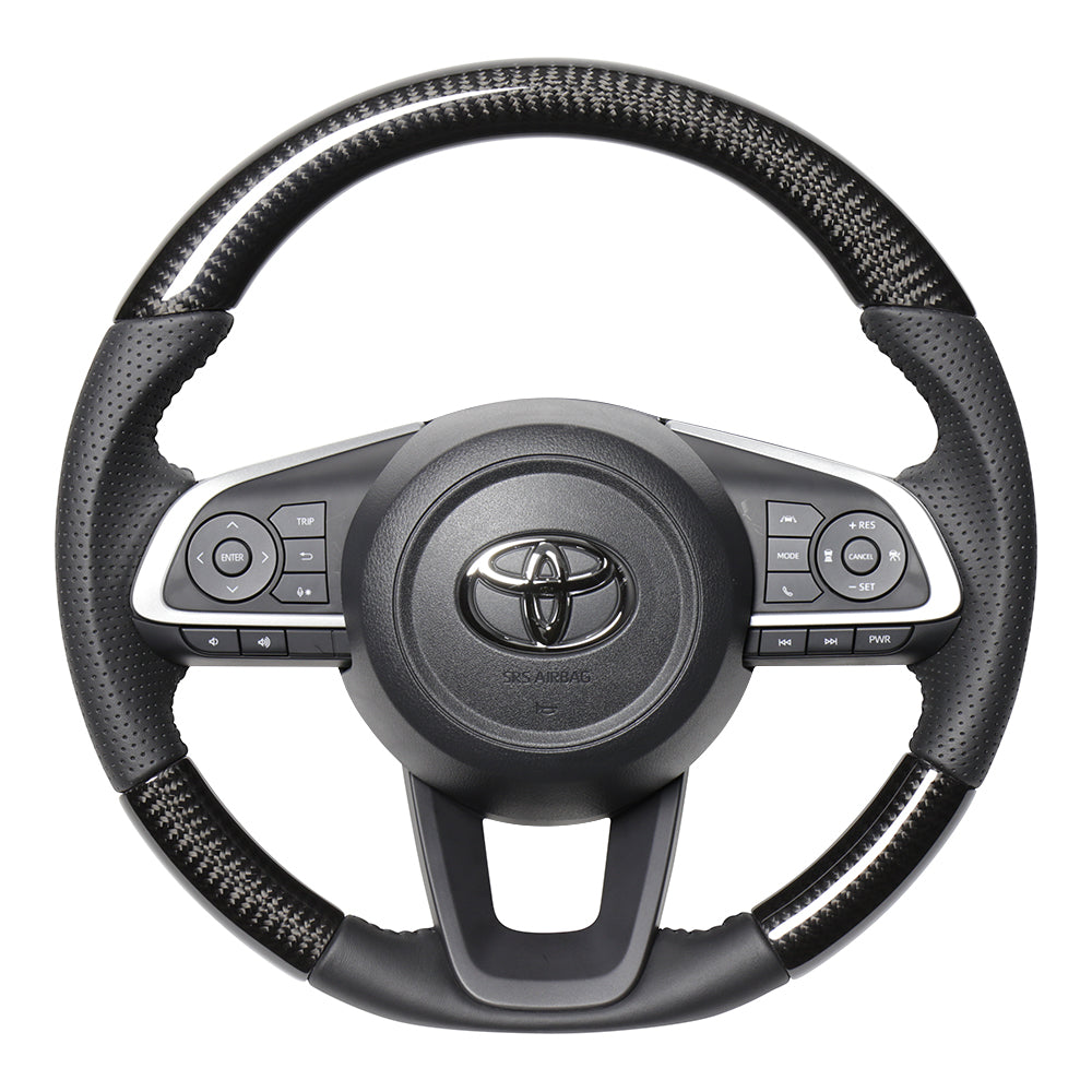 REAL ORIGINAL SERIES SOFT D SHAPE BLACK CARBON BLACK STITCH STEERING WHEEL FOR TOYOTA ROOMY 900 : KOUKI  TYD-BKC-BK
