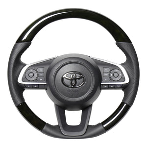 REAL ORIGINAL SERIES SOFT D SHAPE BLACK WOOD BLACK STITCH STEERING WHEEL FOR SUBARU JUSTY 900 : KOUKI  TYD-BKW-BK