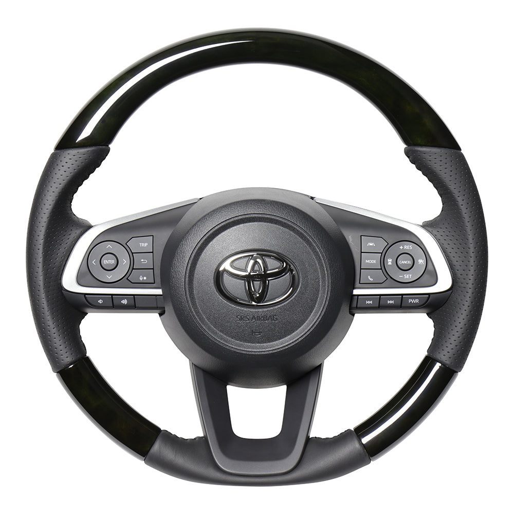REAL ORIGINAL SERIES SOFT D SHAPE BLACK WOOD BLACK STITCH STEERING WHEEL FOR DAIHATSU THOR 900 : KOUKI  TYD-BKW-BK