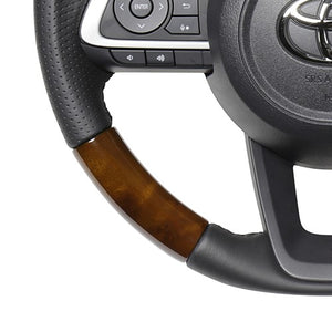 REAL ORIGINAL SERIES SOFT D SHAPE 42 BROWN WOOD BLACK STITCH STEERING WHEEL FOR DAIHATSU ROCKY 200  TYD-42BRW-BK