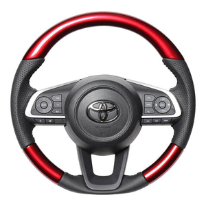 REAL ORIGINAL SERIES SOFT D SHAPE PEARL RED BLACK STITCH STEERING WHEEL FOR TOYOTA RISE 200  TYD-RDW-BK