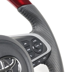 REAL ORIGINAL SERIES SOFT D SHAPE PEARL RED BLACK STITCH STEERING WHEEL FOR DAIHATSU THOR 900 : KOUKI  TYD-RDW-BK