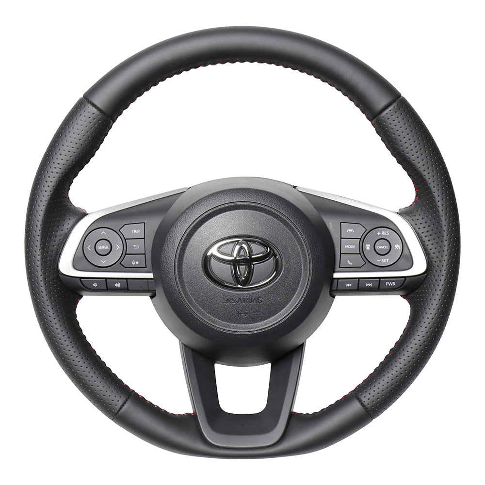 REAL ORIGINAL SERIES SOFT D SHAPE ALL LEATHER RED STITCH STEERING WHEEL FOR TOYOTA RISE 200  TYD-LPB-RD