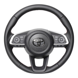 REAL ORIGINAL SERIES SOFT D SHAPE ALL LEATHER RED STITCH STEERING WHEEL FOR TOYOTA RISE 200  TYD-LPB-RD