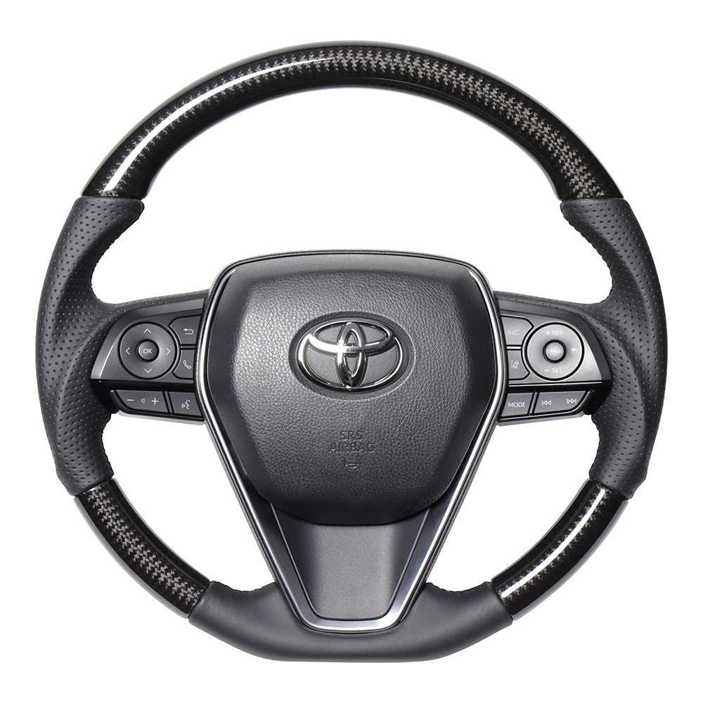 REAL PREMIUM SERIES SOFT D SHAPE BLACK CARBON BLACK EURO STITCH STEERING WHEEL FOR TOYOTA HARRIER 80  TYFP-BKC