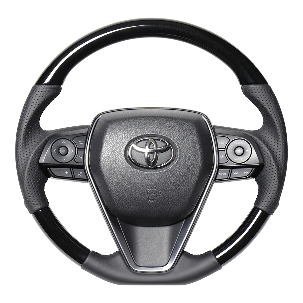 REAL PREMIUM SERIES SOFT D SHAPE 38B BLACK WOOD BLACK EURO STITCH STEERING WHEEL FOR TOYOTA HARRIER 80  TYFP-38BBKW