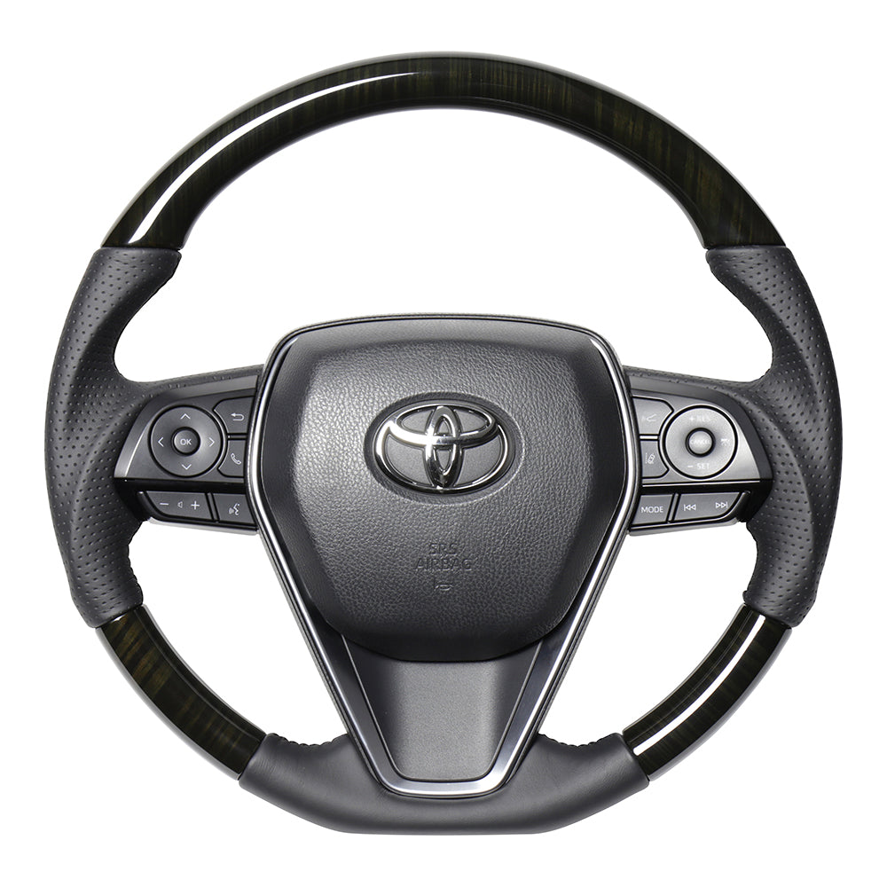 REAL PREMIUM SERIES SOFT D SHAPE 55 BLACK WOOD BLACK EURO STITCH STEERING WHEEL FOR TOYOTA HARRIER 80  TYFP-55BKW