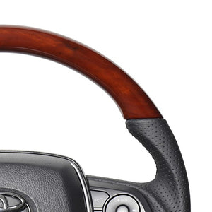 REAL PREMIUM SERIES SOFT D SHAPE BROWN WOOD BLACK EURO STITCH STEERING WHEEL FOR TOYOTA HARRIER 80  TYFP-BRW